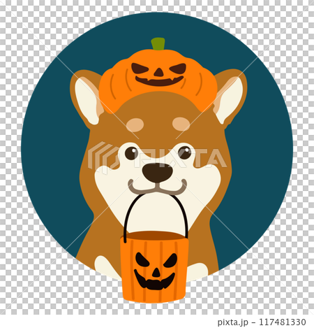 Simple and cute Halloween Shiba Inu round icon illustration 117481330