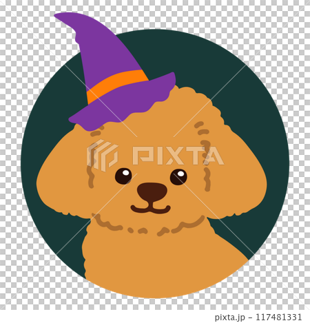 Simple and cute Halloween toy poodle round icon illustration 117481331