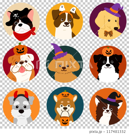 簡單可愛的萬聖節狗圓形圖示插圖集 117481332
