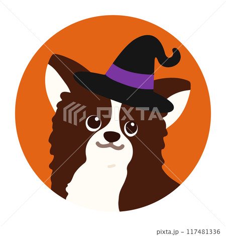 シンプルで可愛いハロウィンのチワワの丸いアイコンイラスト シンプルで可愛いハロウィンのチワワの丸いアイコンイラスト 117481336