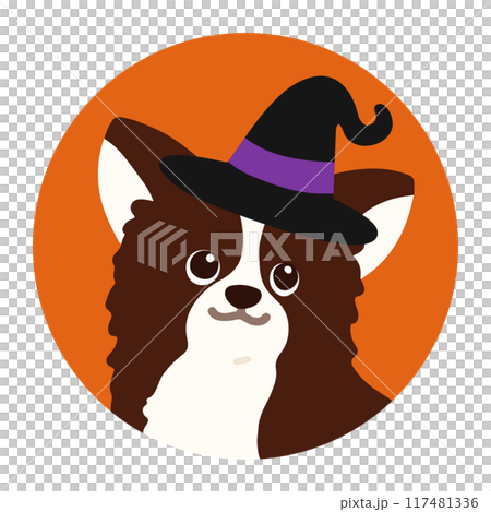 シンプルで可愛いハロウィンのチワワの丸いアイコンイラスト シンプルで可愛いハロウィンのチワワの丸いアイコンイラスト 117481336