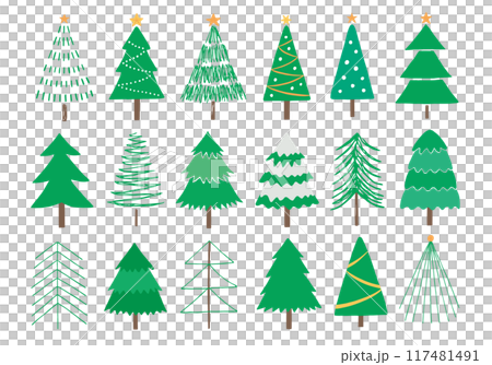 いろんなクリスマスツリーの手描きイラストセット2（カラー） 117481491