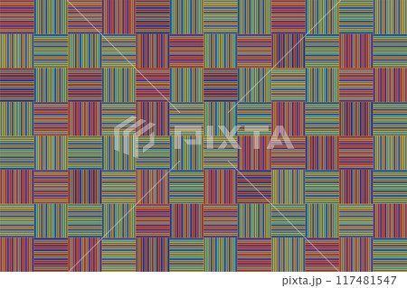 カラフルなストライプの編み目模様のシームレスパターン カラフルなストライプの編み目模様のシームレスパターン 117481547