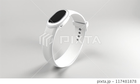 Elegant with small screen smart fitness tracker mockup with leather white band, featuring modern design and minimalist aesthetics. High quality photo 117481878
