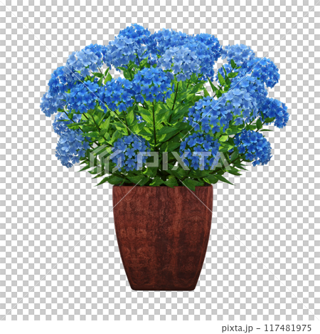 decorative flower in a pot isolate on a transparent background, 3D illustration, cg render 117481975