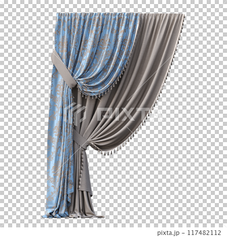 curtain isolated on a transparent background, interior decorations, 3D illustration, cg render curtain isolated on a transparent background, interior decorations, 3D illustration, cg render 117482112