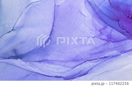 Vibrant Abstract Artwork Featuring Blue and Purple Fluid Shapes With Copper Accents on White Background 117482258