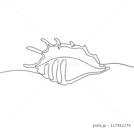 Sea shell in continuous line art drawing style. Hand drawn vector illustration. Minimalist black linear sketch isolated on white background. 117482274