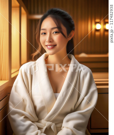 サウナを楽しむ若い女性のイメージ素材 117482938
