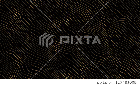 Golden waves on a black background. Digital sea, graphic linear. Bronze background. Typography card. Luxurious wavy space. Dear Sci-fi microworld. Brilliant accent, looped. An elegant luxury Golden waves on a black background. Digital sea, graphic linear. Bronze background. Typography card. Luxurious wavy space. Dear Sci-fi microworld. Brilliant accent, looped. An elegant luxury 117483089