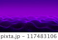 ultraviolet waves glow. Liquid graphic landscape in purple color. Abstract earth background. Gradient neon desert. Pink horizon made of blue burning particles. An obsessive Sci-fi microcosm 4k.	 117483106
