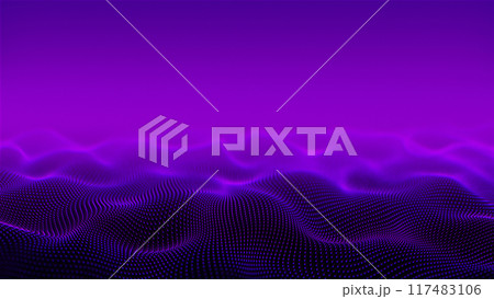 ultraviolet waves glow. Liquid graphic landscape in purple color. Abstract earth background. Gradient neon desert. Pink horizon made of blue burning particles. An obsessive Sci-fi microcosm 4k. ultraviolet waves glow. Liquid graphic landscape in purple color. Abstract earth background. Gradient neon desert. Pink horizon made of blue burning particles. An obsessive Sci-fi microcosm 4k. 117483106