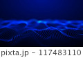 Blue waves on a blue background. 4k oscillation of the luminous horizon. Digital sea, graphic landscape, typographic map. Wavy space. Sci-fi microworld, for HUD.	 117483110