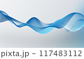 Blue wave on a white background. Vector water liquid linear shape. Blue ribbon moves smoothly. A smooth transparent plastic line flows on a light background. The wavy wiggle of the blue stripe. 117483112