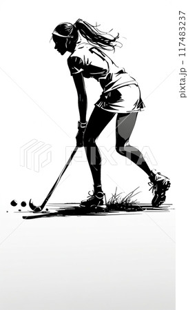 グランドホッケーする女性選手 117483237
