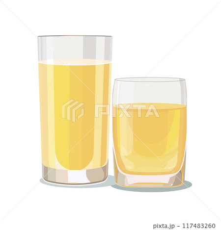 Full glasses of light yellow juice. Isolated vector summer drink for flat design 117483260