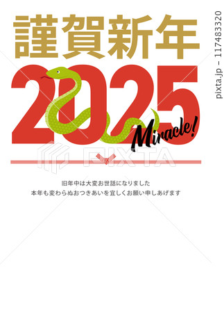 2025年の巳と抱負が書かれた年賀状_謹賀新年_縦 117483320