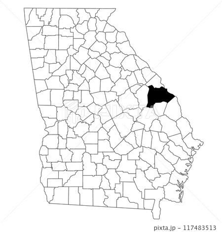 Map of Burke County in Georgia state on white background. single County map highlighted by black colour on Georgia map. UNITED STATES, US 117483513