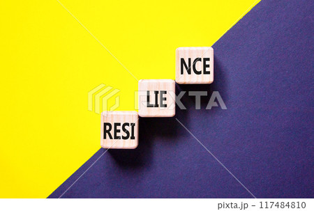 Resilience symbol. Concept word Resilience on beautiful wooden blocks. Beautiful yellow and black background. Business resilience concept. Copy space. Resilience symbol. Concept word Resilience on beautiful wooden blocks. Beautiful yellow and black background. Business resilience concept. Copy space. 117484810