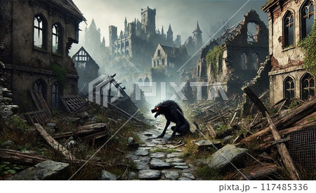 廃墟の荒れた街 117485336