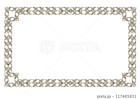 Vintage woven paper frame for decorative texts. Watercolor illustration of a rectangular frame isolated on a white background. Woven paper ornament with parchment texture in pastel beige color 117485831