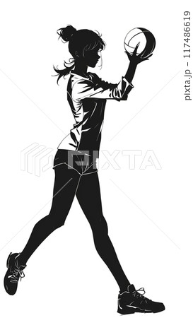 バレーボールをする女性のシルエット 117486619