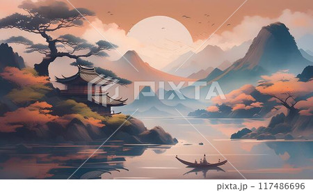 日本の美しい風景を描いた絵画 117486696