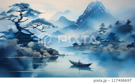 日本の美しい風景を描いた絵画 117486697