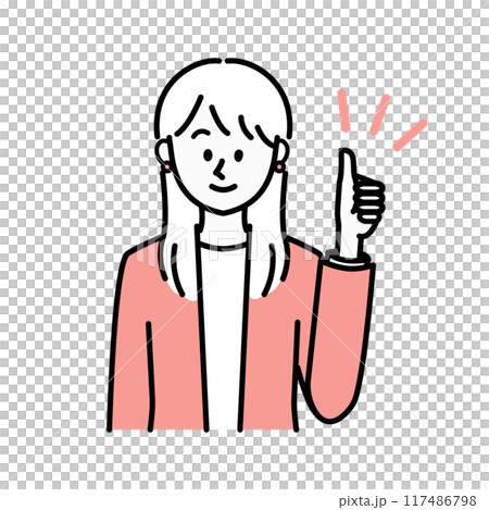 A woman in a suit smiling and showing thumbs up A woman in a suit smiling and showing thumbs up 117486798