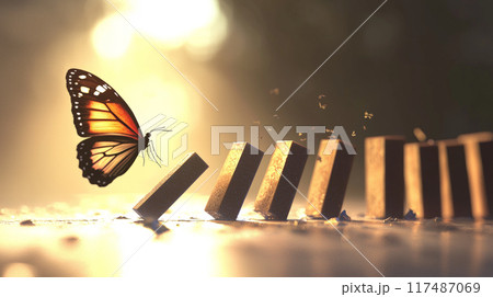 The Butterfly Effect: Domino Chain Reaction in Hyper Realism. Generative ai The Butterfly Effect: Domino Chain Reaction in Hyper Realism. Generative ai 117487069