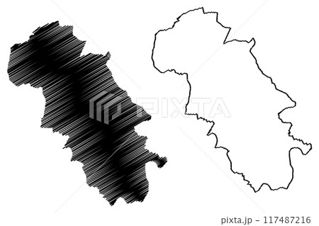 Gedling Non-metropolitan district, Borough (United Kingdom of Great Britain and Northern Ireland, ceremonial county Nottinghamshire or Notts, England) map vector illustration, scribble sketch map 117487216