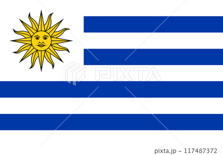 Uruguayan flag on fabric surface. Oriental Republic of Uruguay 117487372