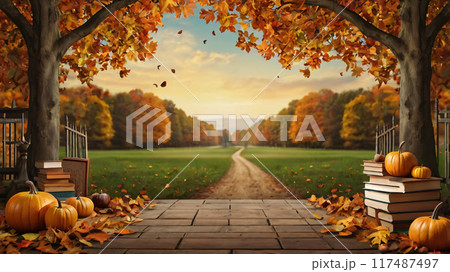 path through the autumn park, nature background path through the autumn park, nature background 117487497