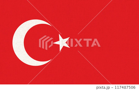 Flag of Turkey. Turkish flag on fabric surface. Fabric texture 117487506