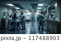 Busy hospital ER, staff provide aid to patients in need of urgent medical care 117488903