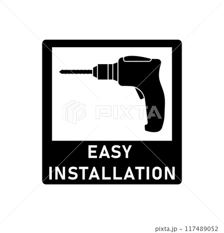 Easy simple installation icon with drill symbol. Isolated vector illustration and sign. Design template for website elements, sticker and other use. 117489052