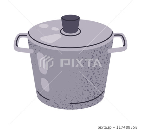 Saucepan with lid. Kitchen cooking pot, isolated flat vector illustration. Hand drawn saucepan on white. 117489558