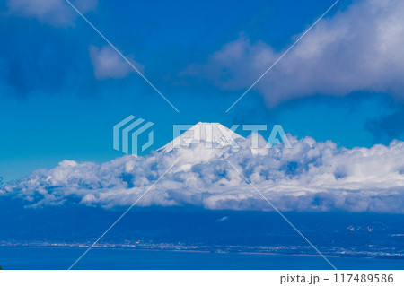 【静岡県】駿河湾雲海の向こうに富士山 117489586