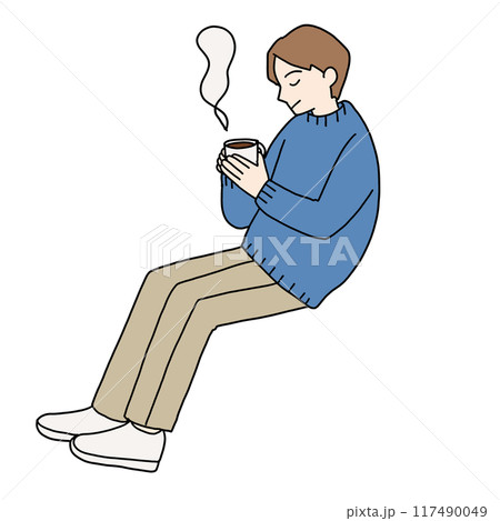 座ってお茶を飲む男性のイラスト 117490049