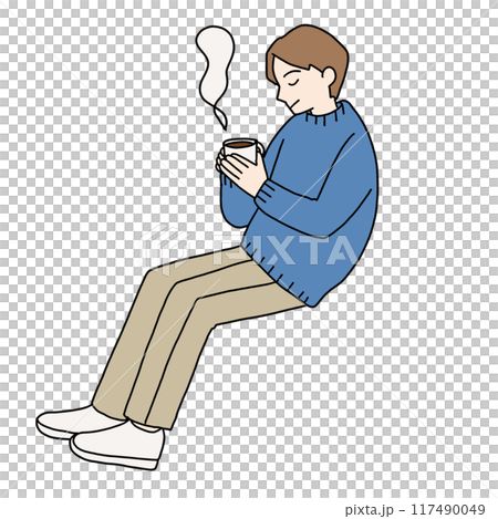座ってお茶を飲む男性のイラスト 117490049