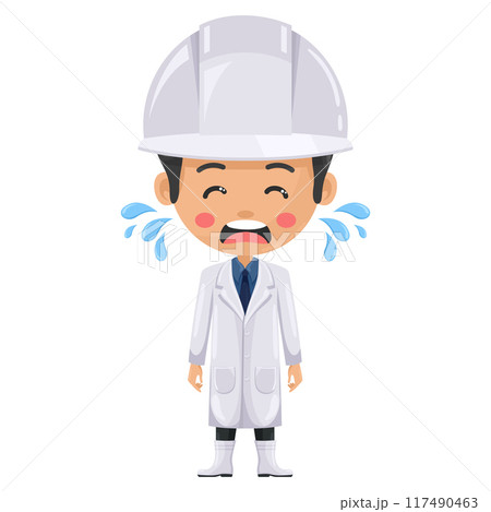 Crying supervisor symbolizing the humanity and vulnerability of engineers, highlighting the emotional stress and mental burden they face in their daily work. Food industry engineer. Chief food safety Crying supervisor symbolizing the humanity and vulnerability of engineers, highlighting the emotional stress and mental burden they face in their daily work. Food industry engineer. Chief food safety 117490463