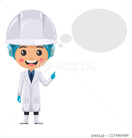Quality control supervisor in food thinking with space for text for advertising, presentations, brochures. Food industry engineer. Science, technology and safety in food production and processing Quality control supervisor in food thinking with space for text for advertising, presentations, brochures. Food industry engineer. Science, technology and safety in food production and processing 117490494