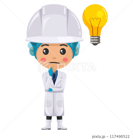 Quality control supervisor expressing doubt. Focus representing an idea. Question sign for FAQ concept. Food industry engineer. Chief food safety. Science, technology and safety in food production 117490522