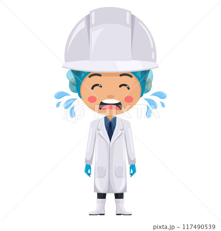 Crying supervisor symbolizing the humanity and vulnerability of engineers, highlighting the emotional stress and mental burden they face in their daily work. Food industry engineer. Chief food safety Crying supervisor symbolizing the humanity and vulnerability of engineers, highlighting the emotional stress and mental burden they face in their daily work. Food industry engineer. Chief food safety 117490539