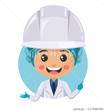 Quality control supervisor pointing his finger. Express an idea and indicate with the index finger. Food industry engineer. Chief food safety engineer. Safety in food production and processing 117490540
