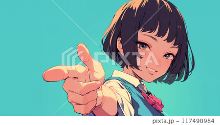 指差しする女子生徒 AI生成画像 指差しする女子生徒 AI生成画像 117490984