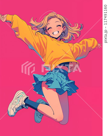 カラフルでおしゃれなストリートファッションの女の子 カラフルでおしゃれなストリートファッションの女の子 117491160