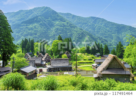 富山県　五箇山　相倉合掌造り集落　相念寺上の展望台からの風景　世界遺産 117491464