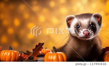 フェレットとハロウィーンとコピースペース フェレットとハロウィーンとコピースペース 117491616