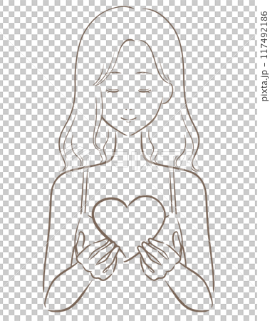 Heart girl line drawing brown no bangs 117492186